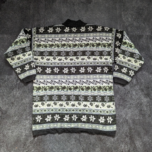 Vintage Attitude Eaton Nordic floral green wool blend longline mockneck sweater - Picture 2 of 7